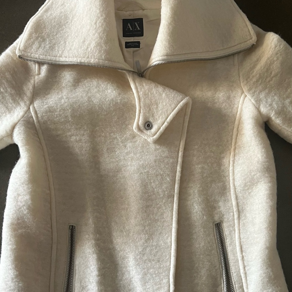 A/X Armani Exchange Cream Zip-Front Wool Blend Jacket